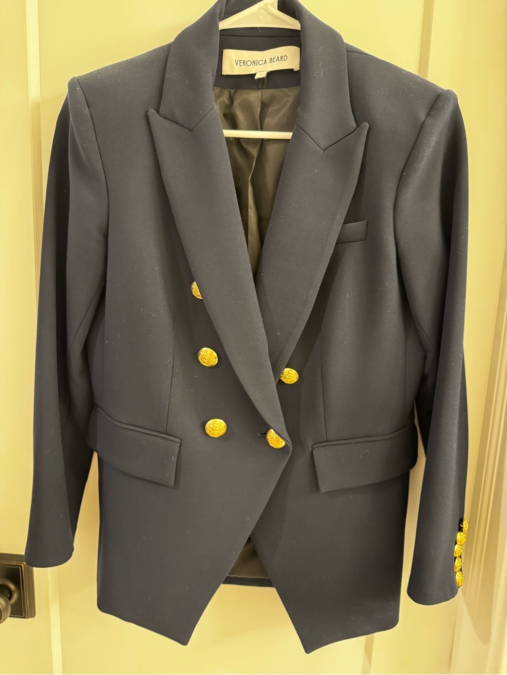 Veronica Beard Midnight Navy Double-Breasted Dickey Jacket with Gold Buttons